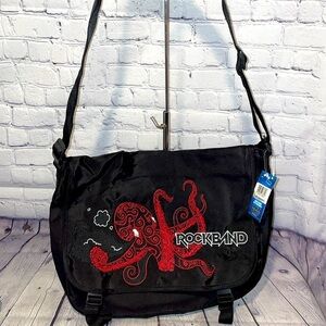 Rockband black and red octopus messenger bag NWT